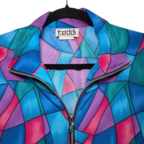 Vintage Teddi Blue and Purple Teddy Jacket with Structured Collar - Picture 3 of 6